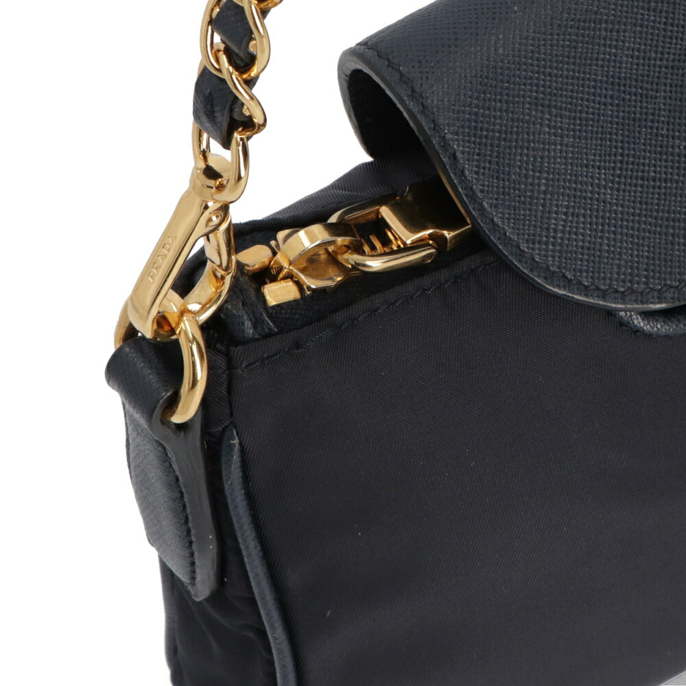【中古/Aランク】 PRADA プラダ レディース バッグ ショルダーバッグ ネイビー ナイロン カーフレザー シリアルあり ミニバッグ 1BH085
