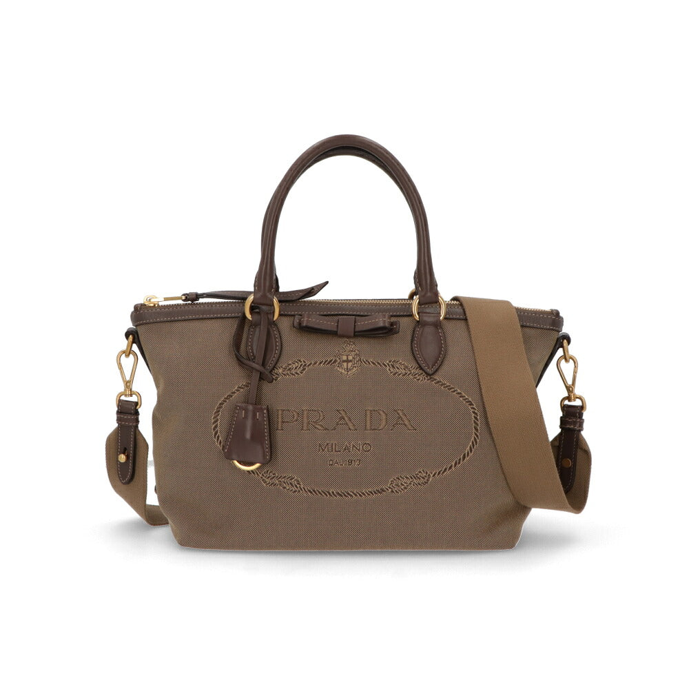 【中古/Aランク】 PRADA PRADA プラダ レディース バッグ ハンドバッグ カーキ キャンバス レザー シリアルあり ジャガード 2WAY ショルダーバッグ 1BA104