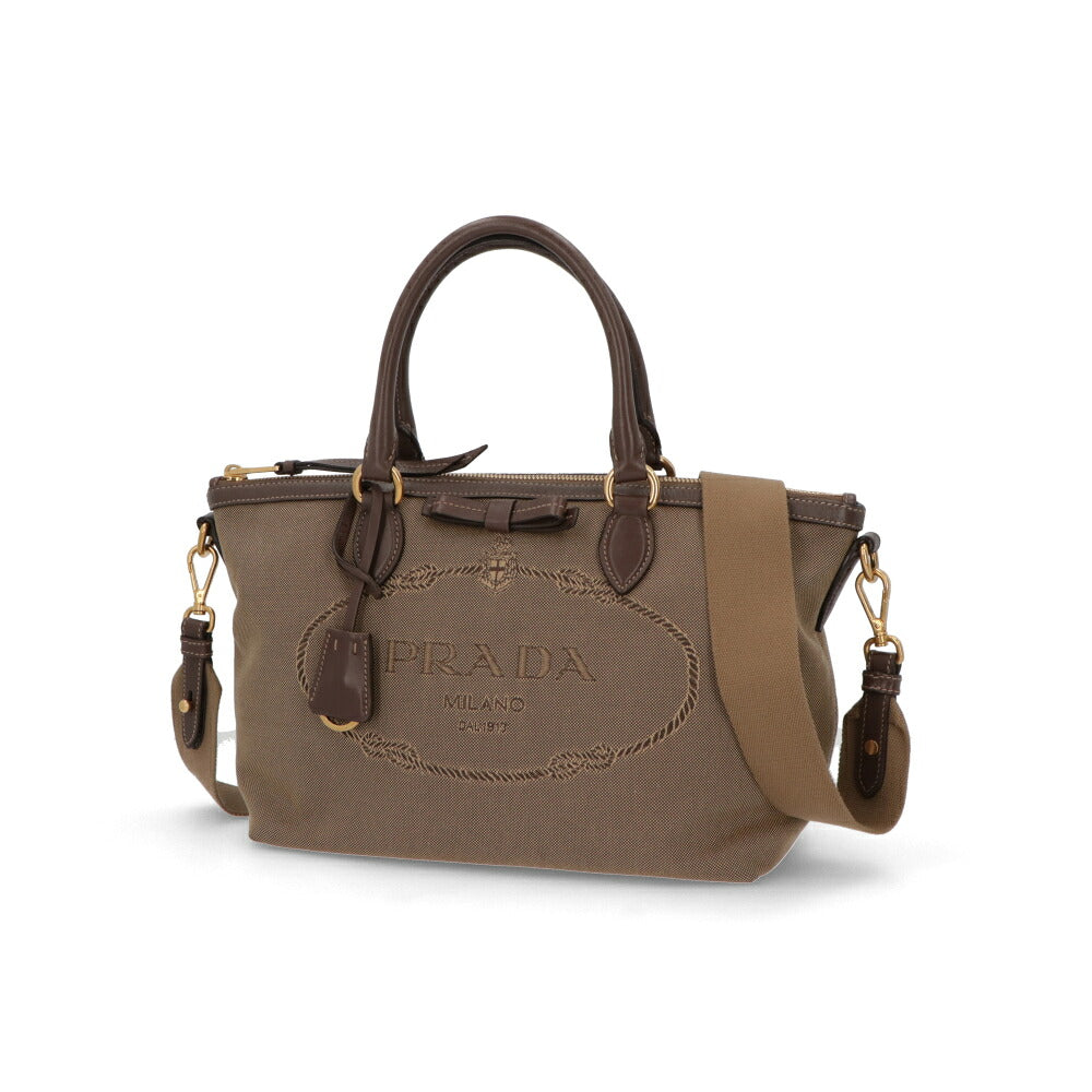 【中古/Aランク】 PRADA PRADA プラダ レディース バッグ ハンドバッグ カーキ キャンバス レザー シリアルあり ジャガード 2WAY ショルダーバッグ 1BA104