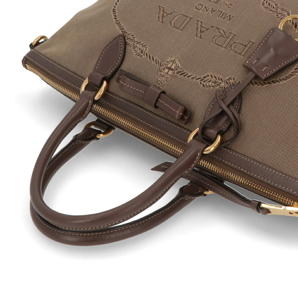 【中古/Aランク】 PRADA PRADA プラダ レディース バッグ ハンドバッグ カーキ キャンバス レザー シリアルあり ジャガード 2WAY ショルダーバッグ 1BA104