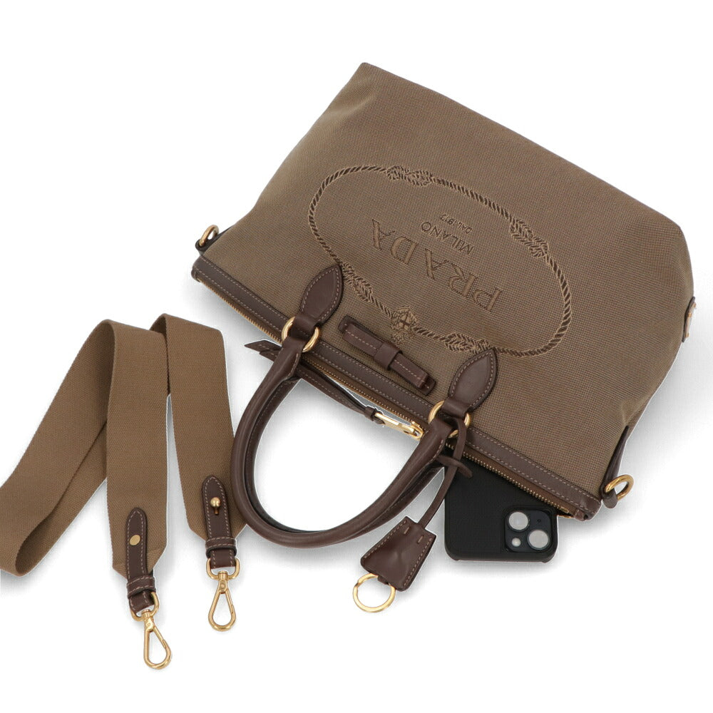 【中古/Aランク】 PRADA PRADA プラダ レディース バッグ ハンドバッグ カーキ キャンバス レザー シリアルあり ジャガード 2WAY ショルダーバッグ 1BA104