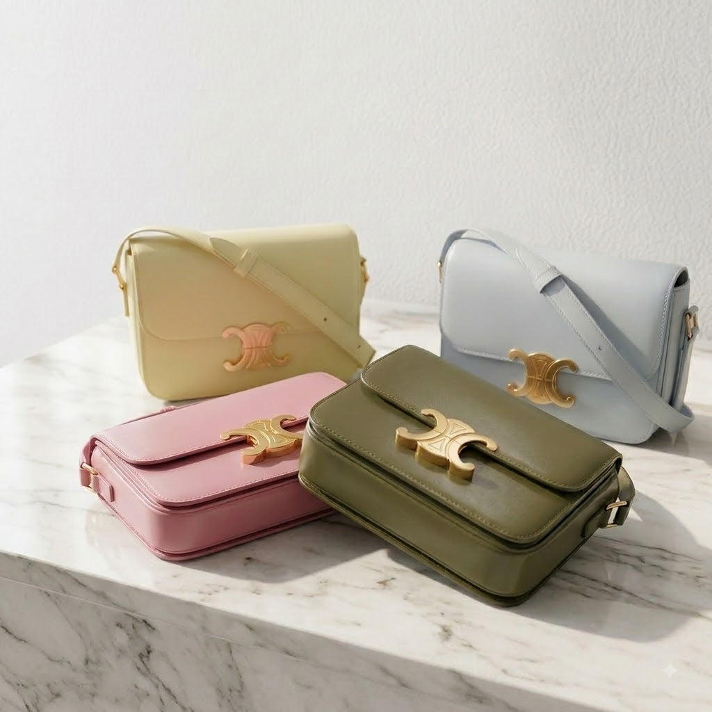 CELINE ショルダーバッグ トリオンフ スモール ライトブルー クリーム系 ピンク グリーン パープル系 トリオンフ ワンポイント 18842 3BF4