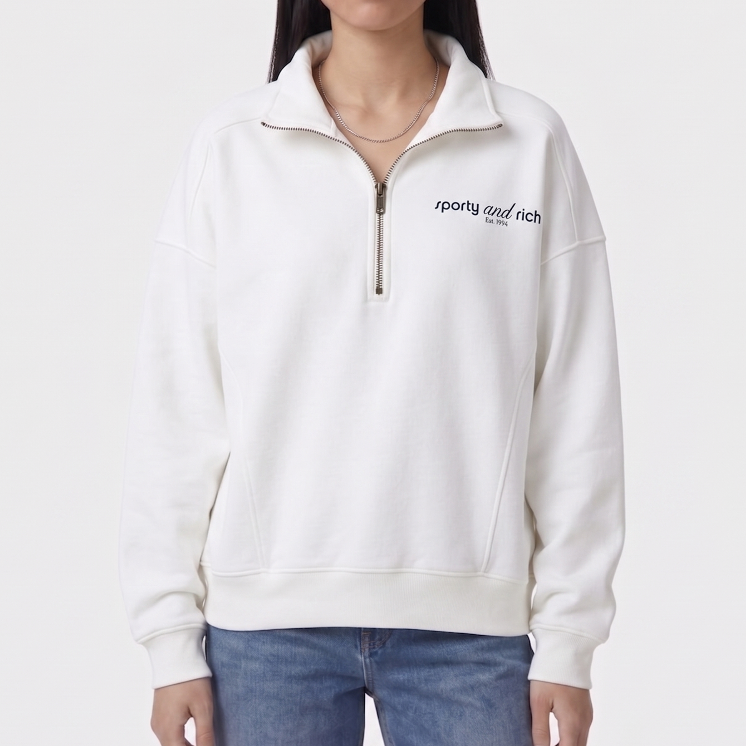 Sporty＆Rich スウェット ホワイト オーバーサイズ ハーフジップ