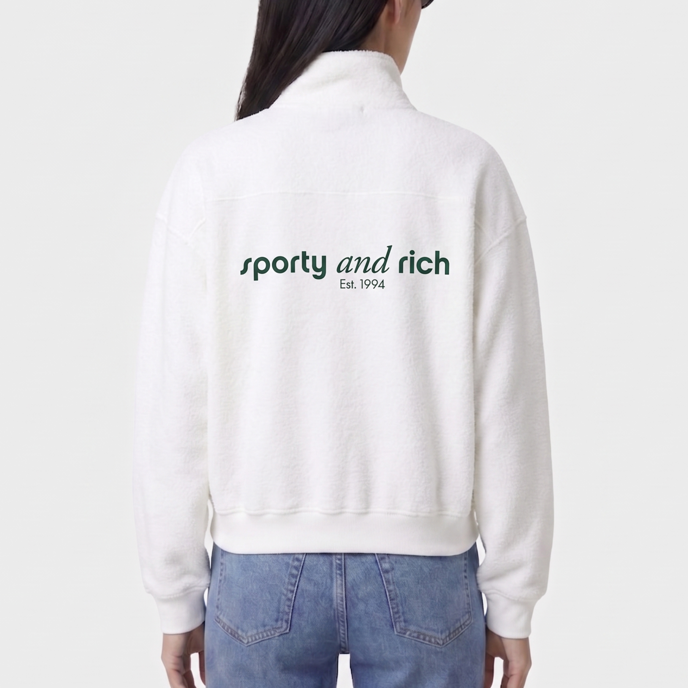 Sporty＆Rich スウェット ホワイト オーバーサイズ ハーフジップ