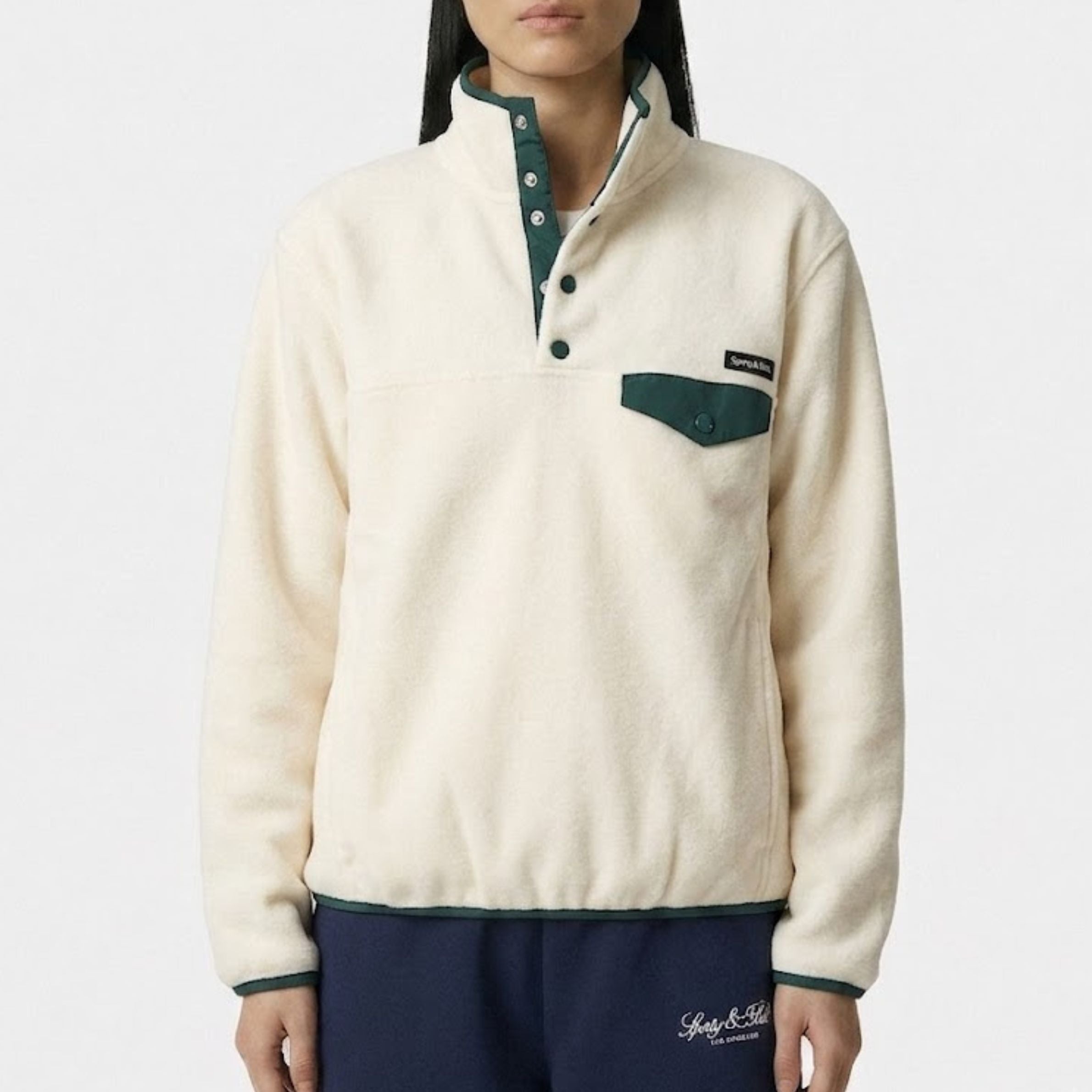 Sporty＆Rich フリース トップス アイボリー×グリーン